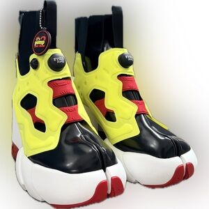 Maison Margiela x Reebok Tabi Instapump FuryHi ankle boots, neon yellow red US10